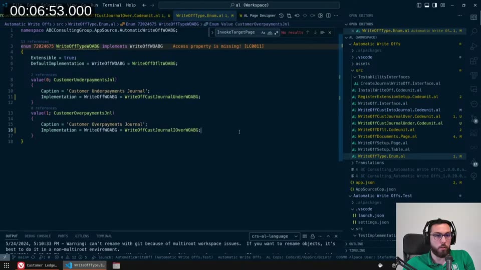WriteOffTypeWOABG enum with both CustomerUnderpayments and CustomerOverpayments wired up