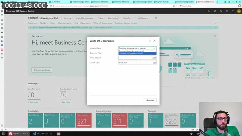 Write off Documents dialog showing both Underpayments and Overpayments options in dropdown