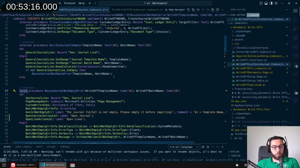 VerifyJournalIsEmpty implementation with ErrorInfo and CustomDimensions