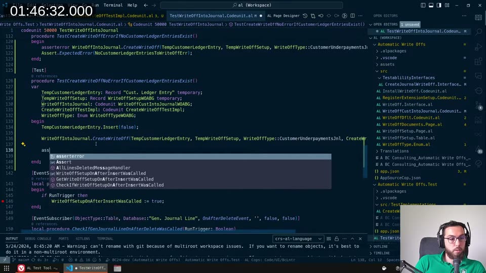 Test codeunit with interface mock and Copilot completing repetitive code