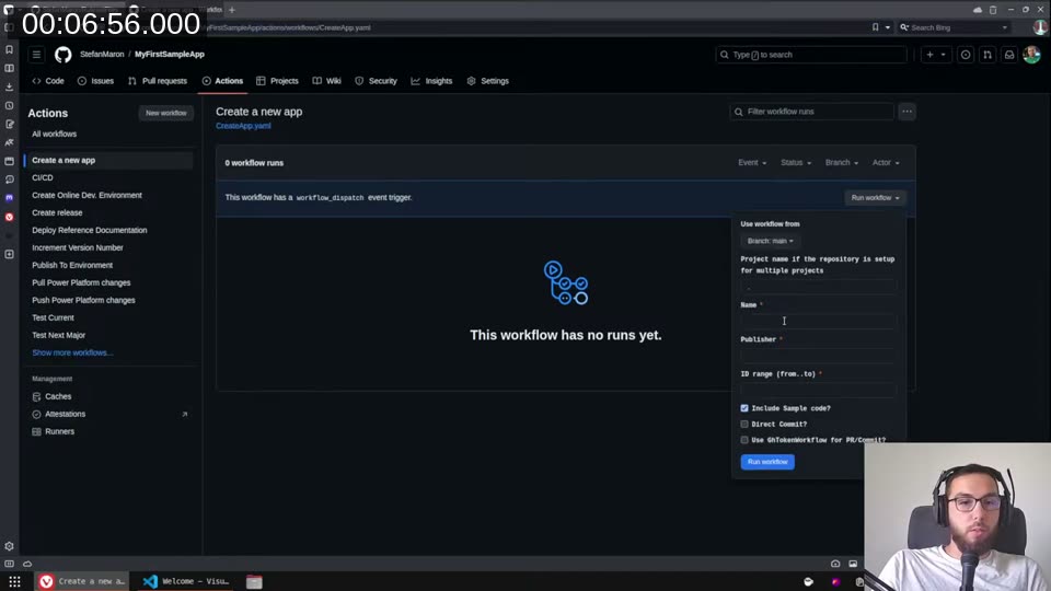 The &ldquo;Create a new app&rdquo; GitHub Actions workflow
