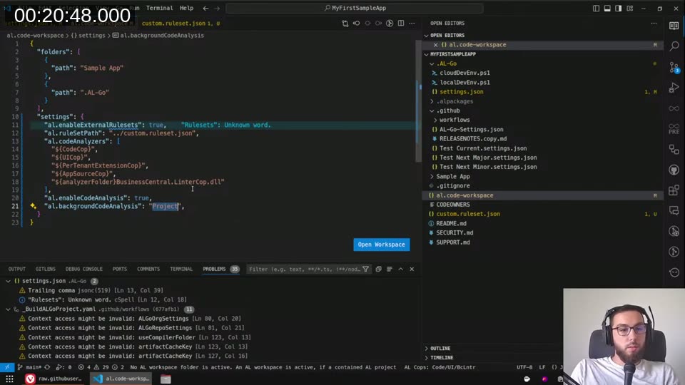 Workspace settings with all code analyzers including LinterCop