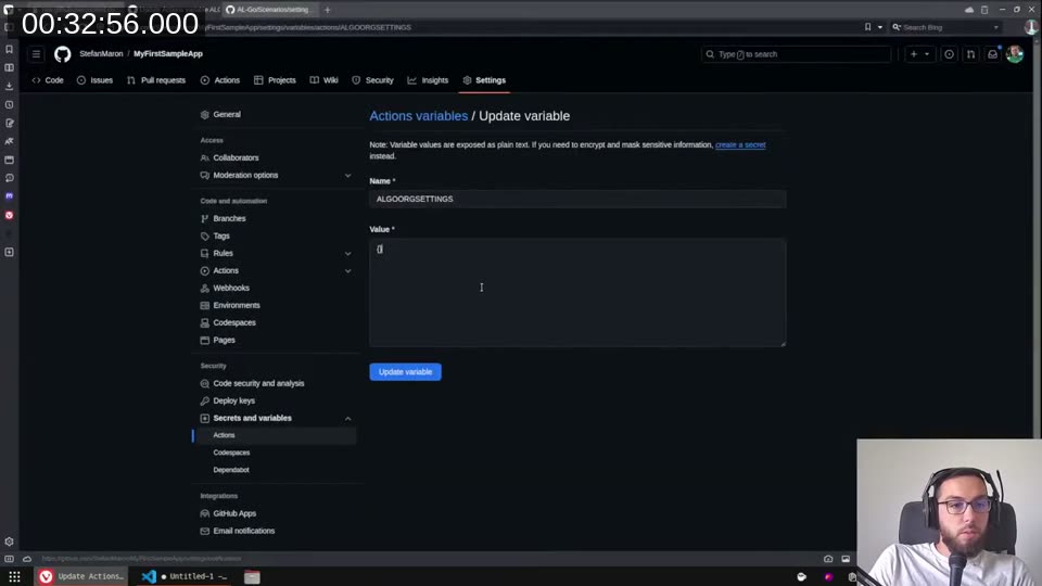 ALGOORGSETTINGS repository variable in GitHub