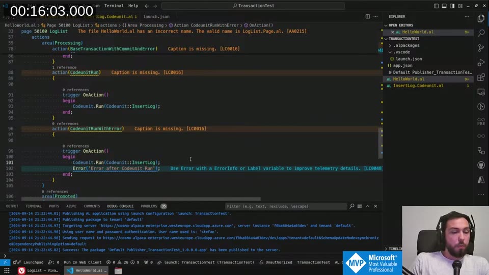 LogTable and InsertLog procedure in AL