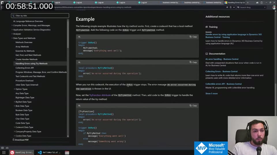 MS Docs page on try methods, showing the database write transaction section