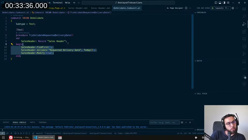 Test codeunit with Subtype = Test showing TryValidateRequestedDeliveryDate procedure