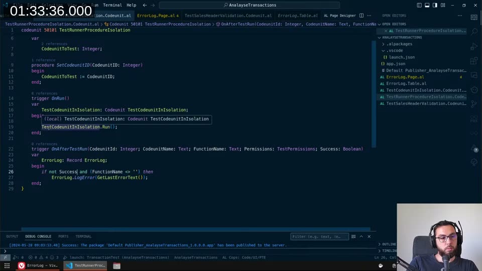 TestRunnerProcedureIsolation with OnAfterTestRun logging errors via GetLastErrorText