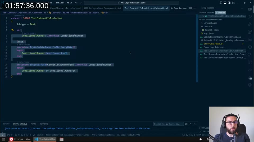 TestCodeunitInIsolation using ConditionalRunner interface variable
