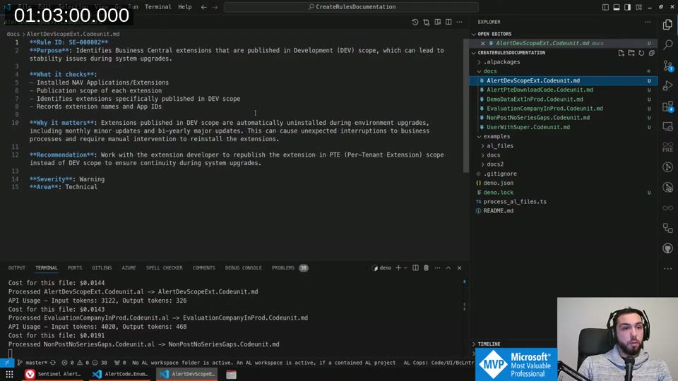 AI doc generation run showing total cost: $0.1096