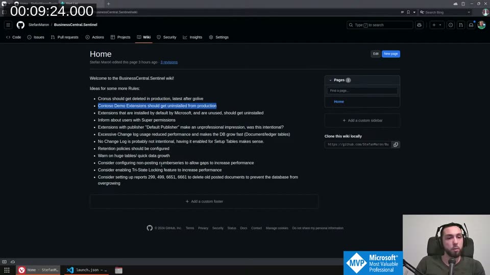 GitHub wiki page showing the brainstormed rules backlog — from Cronus cleanup to number series performance to Tri-State Locking