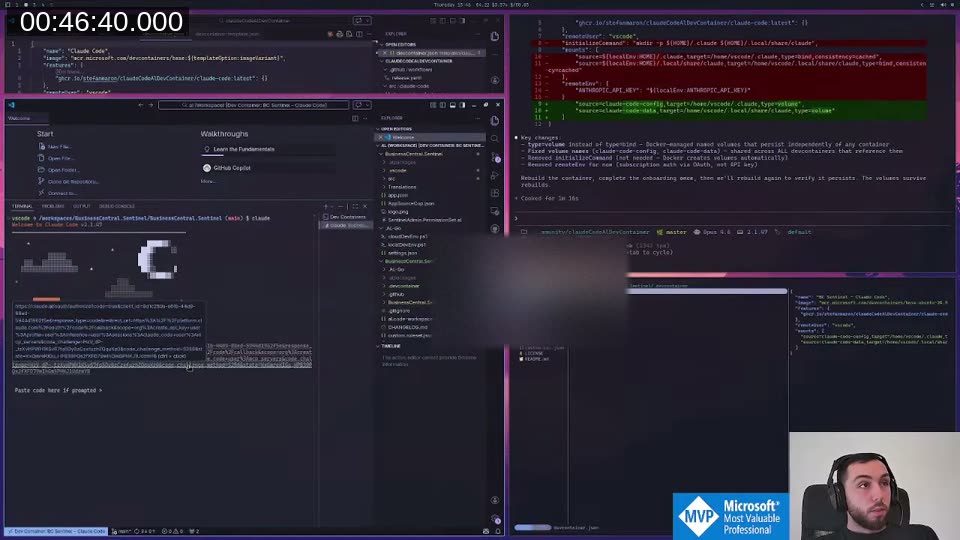 Claude Code auth screen inside the container — the one-time setup