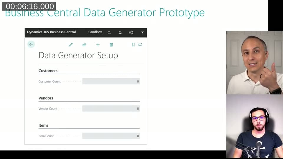 BC Data Generator Setup prototype — clean groups, count fields per entity type