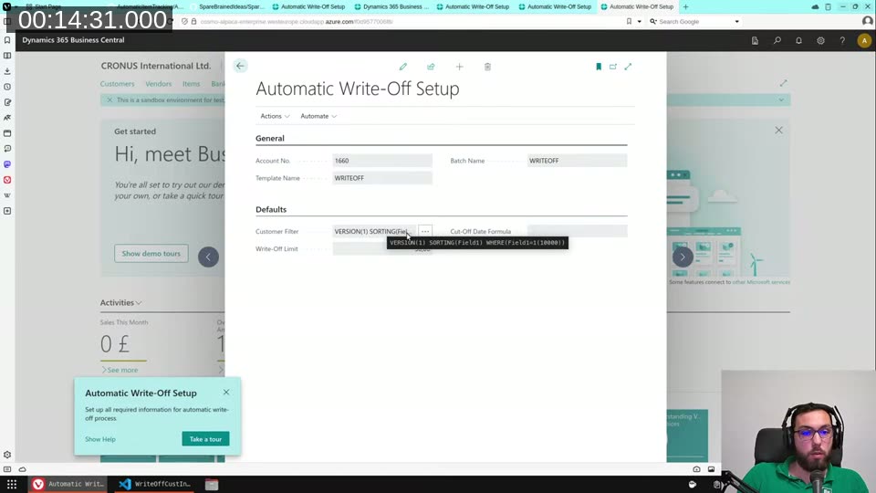 Filter string using field IDs instead of captions on the Automatic Write-Off Setup page