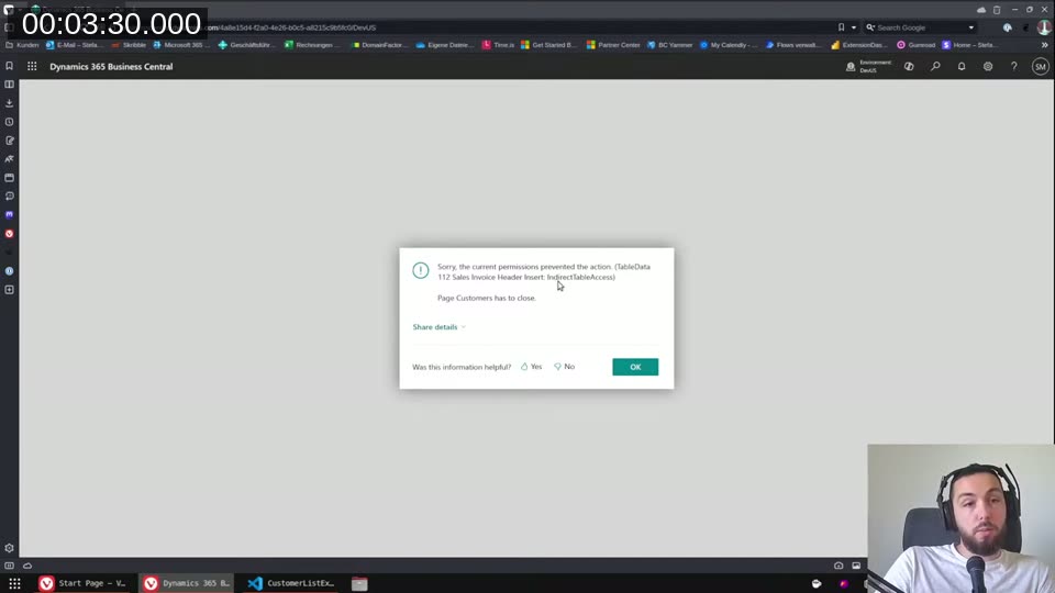 Permission error on Sales Invoice Header insert