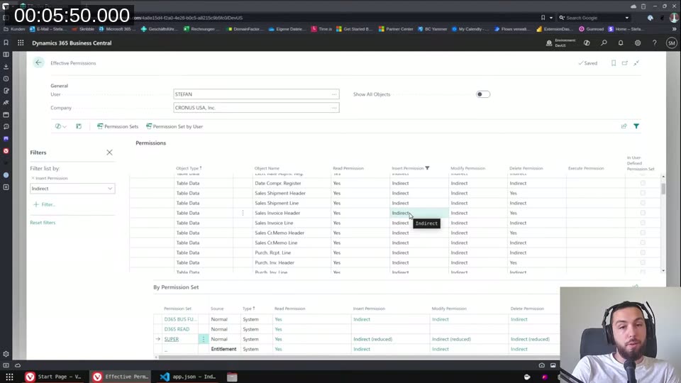 Effective Permissions filtered to Indirect insert — Sales Invoice Header and other posted tables