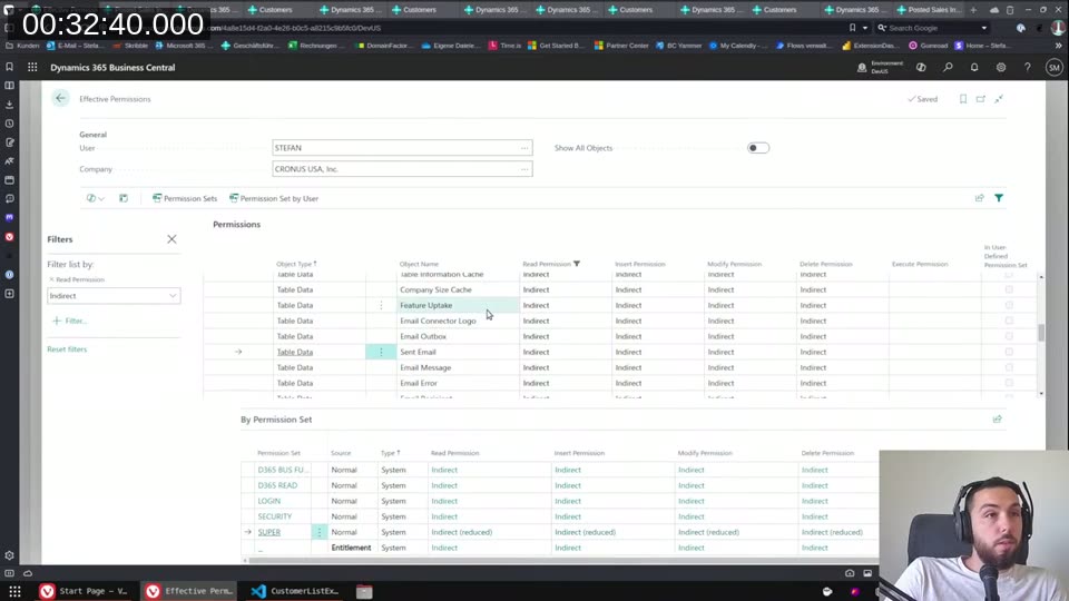 Effective Permissions showing Sent Email with all-indirect permissions