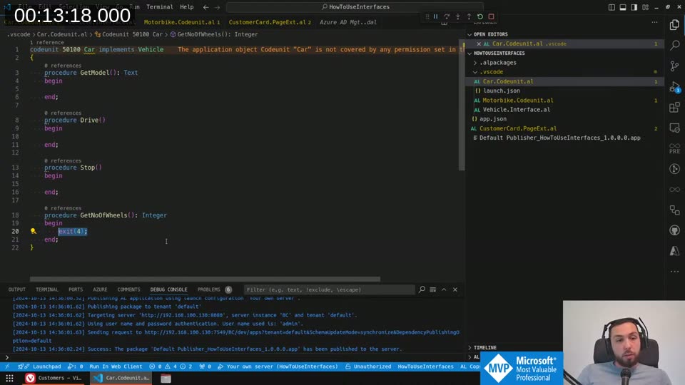 Car codeunit with implements Vehicle keyword