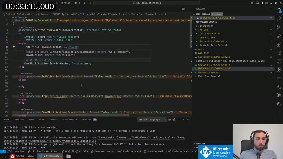 CreateSalesInvoice accepting an InvoiceCreator interface parameter