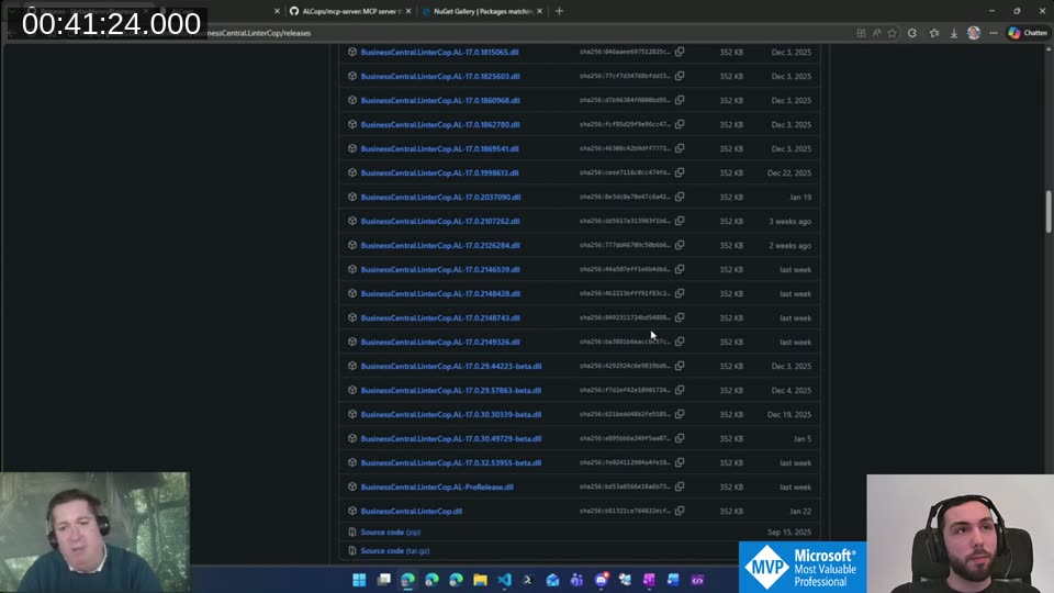 LinterCop GitHub releases page showing dozens of DLL files per release