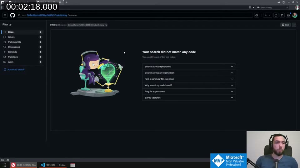 GitHub code search returning no results for &ldquo;Customer&rdquo; in the repository