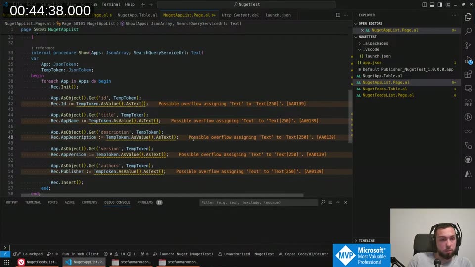 The complete Show procedure parsing the search JSON into the temp table