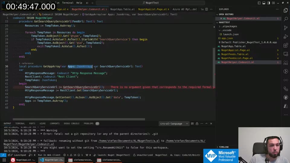 NugetHelper codeunit with GetAppArray and GetSearchQueryServiceUrl procedures
