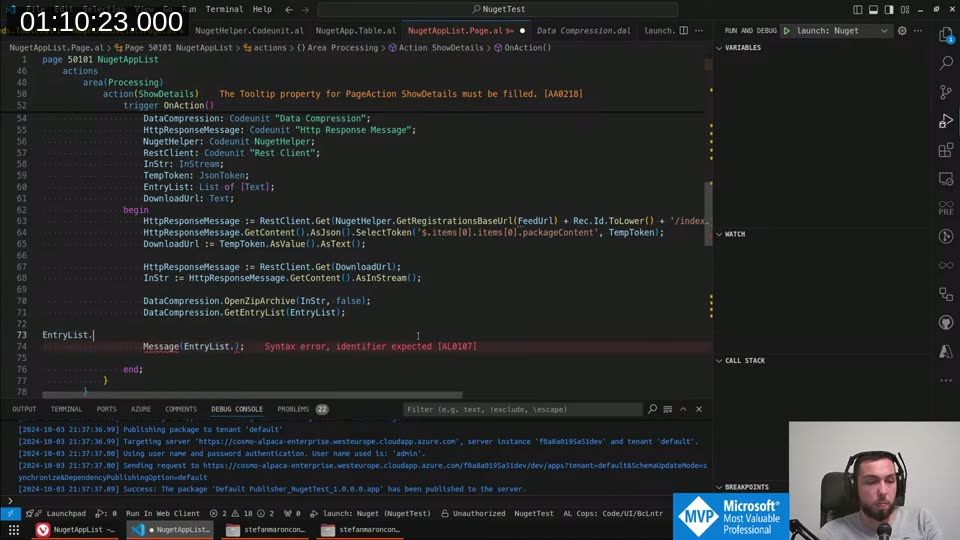 The AL code using DataCompression to download and unzip the NuGet package stream