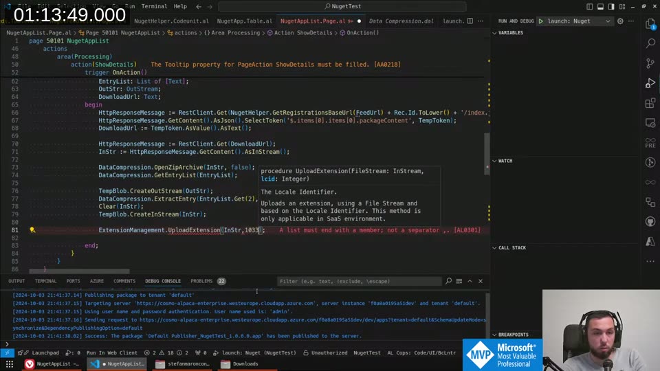 The ExtensionManagement.UploadExtension call — the key integration point