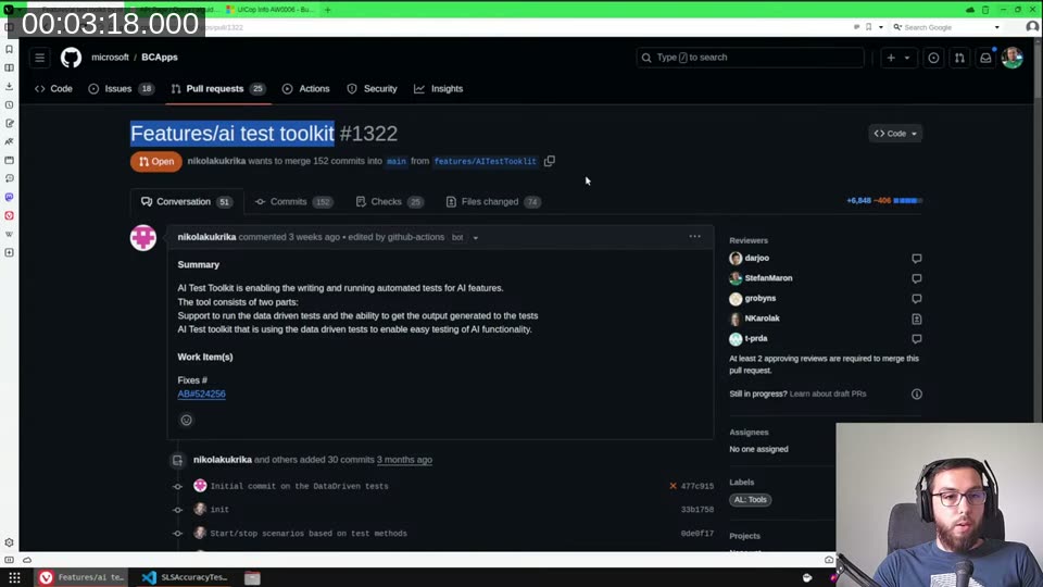BCApps PR #1322 — Features/ai test toolkit, open with 152 commits and 74 changed files