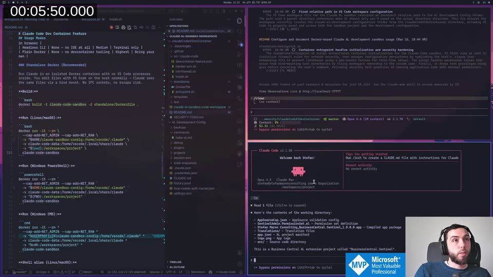 README showing the docker run command with the profile volume mount highlighted