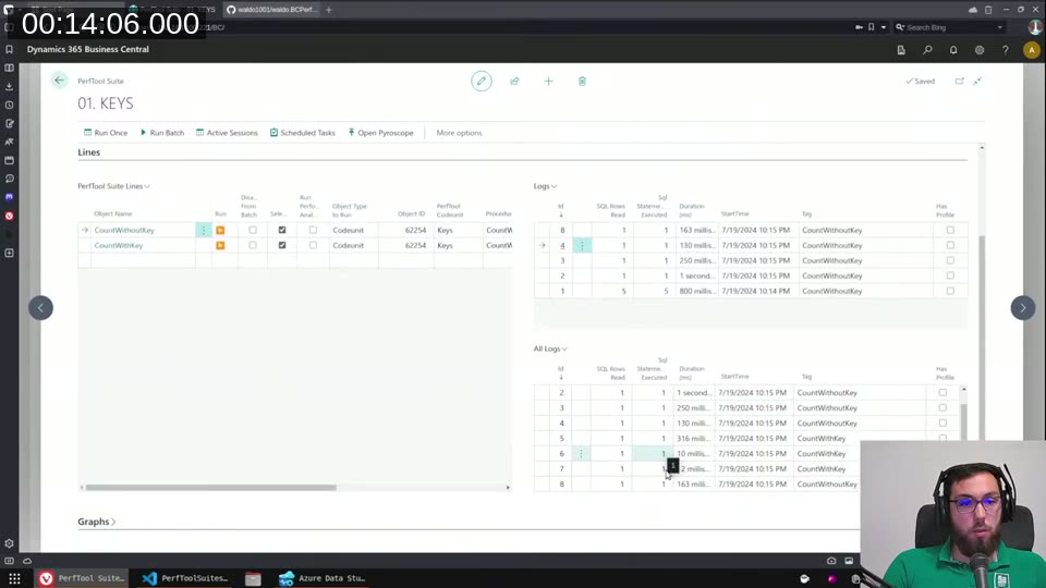 BCPerfTool showing CountWithoutKey vs CountWithKey results