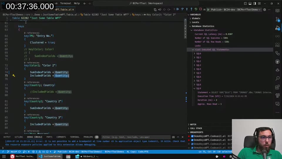 AL table key definition with SumIndexFields and IncludedFields