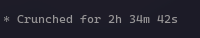 Claude Code session showing &ldquo;Crunched for 2h 34m 42s&rdquo;
