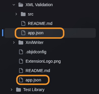 BC Apps repository showing sub-extensions with individual app.json files