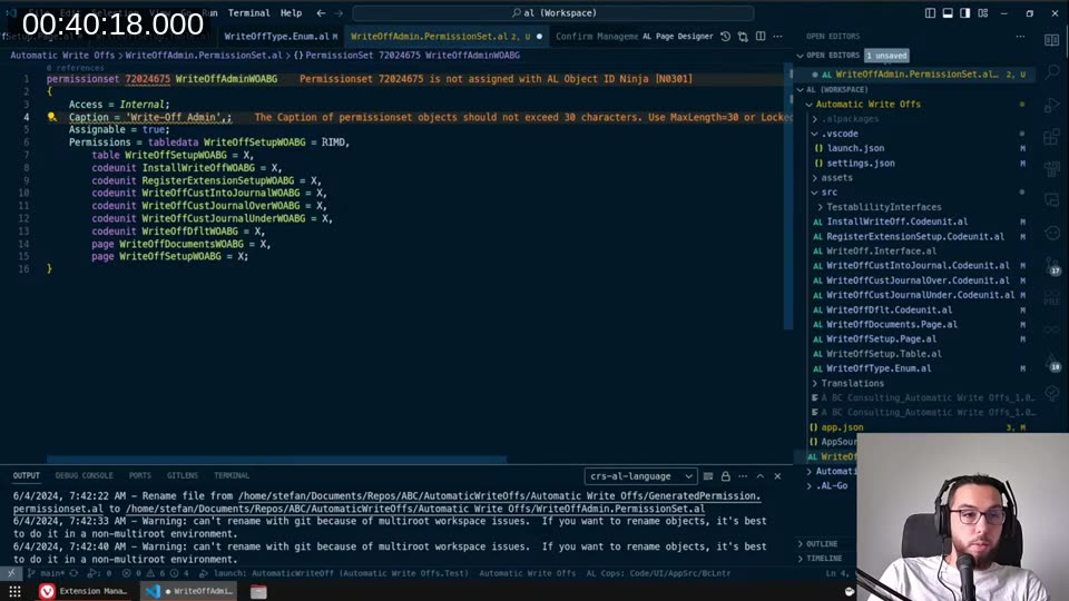 The WriteOffAdmin permission set with the 30-character caption warning